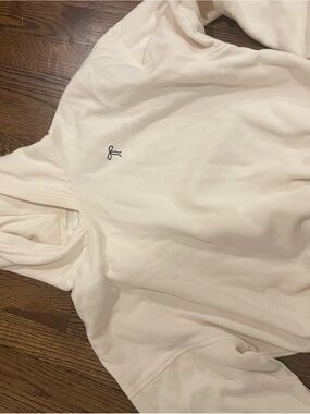 aerie cream pullover hoodie with navy bow logo